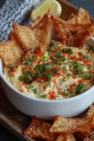Crab Rangoon Dip with Crispy Wonton Chips