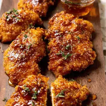 Baked Crunchy Hot Honey Chicken.