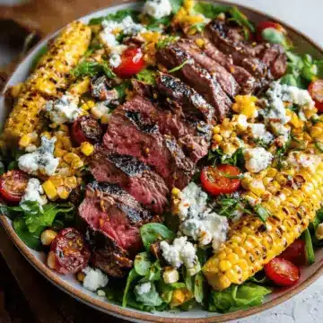 Balsamic Steak Gorgonzola Salad with Grilled Corn