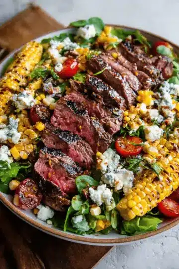 Balsamic Steak Gorgonzola Salad with Grilled Corn