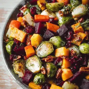Winter Vegetable Salad with Butternut Squash, Brussels Sprouts, and Beets