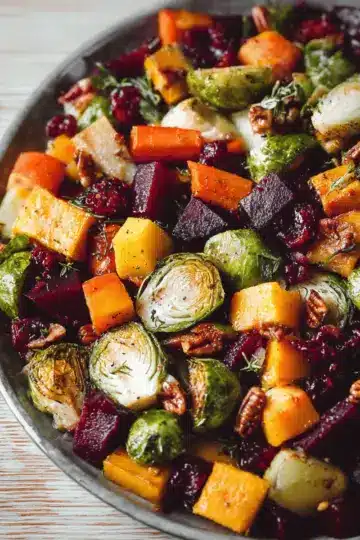 Winter Vegetable Salad with Butternut Squash, Brussels Sprouts, and Beets