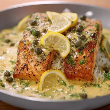 Easy One Pan Creamy Lemon Caper Butter Salmon