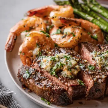 Garlic Butter Ribeye Steak And Shrimp