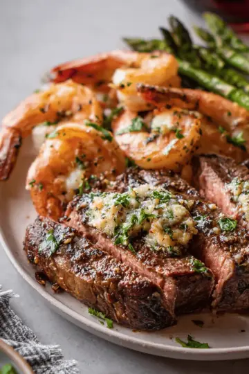 Garlic Butter Ribeye Steak And Shrimp