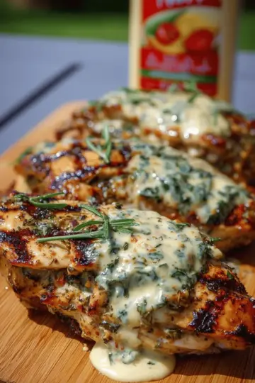 Grilled Stuffed Chicken with Cream Sauce