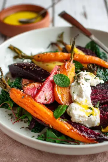Roasted Beets and Carrots Salad with Burrata