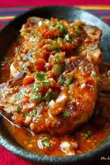 Chuletas de Puerco en Salsa (Pork Chops Braised in a Fresh Tomato Salsa)