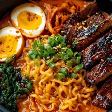Spicy Korean Ramen with Grilled Beef & Creamy Sauce