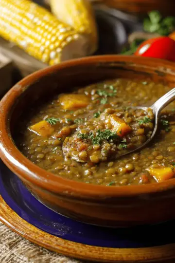 Potaje de lentejas a mi manera, con millo y calabaza