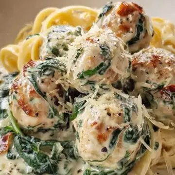 Chicken Ricotta Meatballs In Creamy Spinach Alfredo