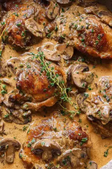 Chicken Thighs With Creamy Mushroom Garlic Sauce