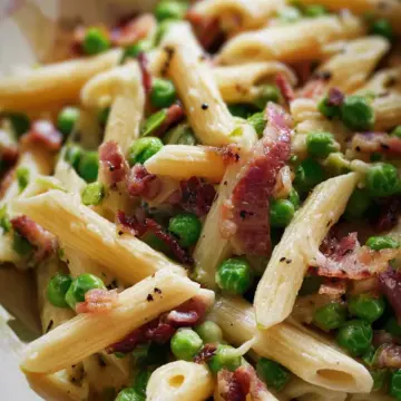 Penne Pasta, Peas and Bacon