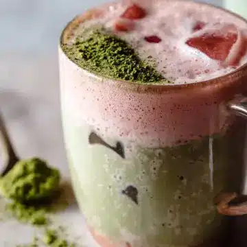 Iced Strawberry Milk Matcha Latte.