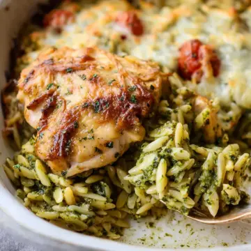One Pan Chicken with Orzo and Pesto